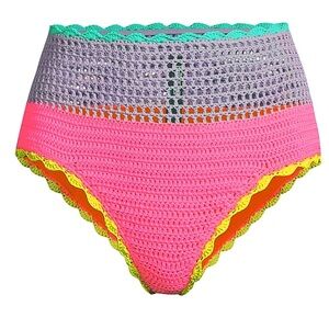 Beach Riot High-Waist Crochet Bikini Bottom in Pink, Lavender & Mint